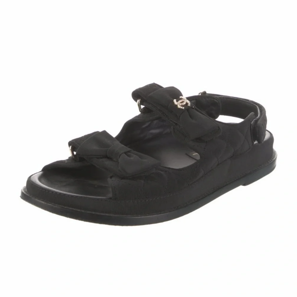 Chanel Interlocking CC Logo Black Quilted Grosgrain Dad Sandals - Picture 2 of 5